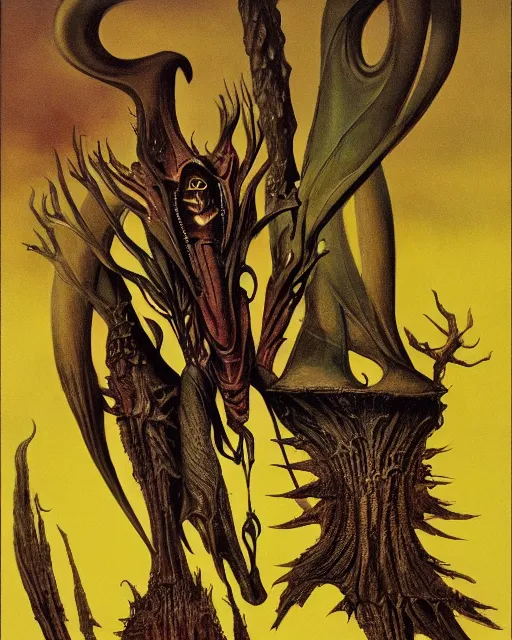 Image similar to male, ( ( dark jester by roger dean ) ), by hr giger, ( ( ( hd ) ) ), 8 k, highly detailed, ( ( sharpness ) )