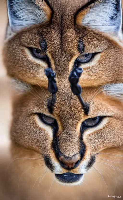 Image similar to portrait photo of cute fluffy caracal, with military hat, highly detailed, high resolution, cosplay photo, stunning, bokeh soft, 1 0 0 mm, trending on instagram, by professional photographer, soldier clothing, shot with a canon, low saturation