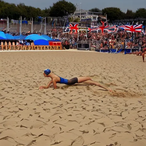 Image similar to olympic swimming in sand, instead of water there is sand, extremely coherent