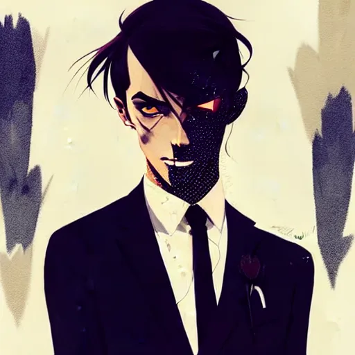 Image similar to a ultradetailed portrait painting of a stylish man wearing suit outfit, by conrad roset, greg rutkowski and makoto shinkai trending on artstation