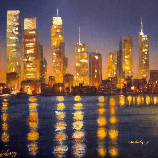 Prompt: painting of the cityscape at night