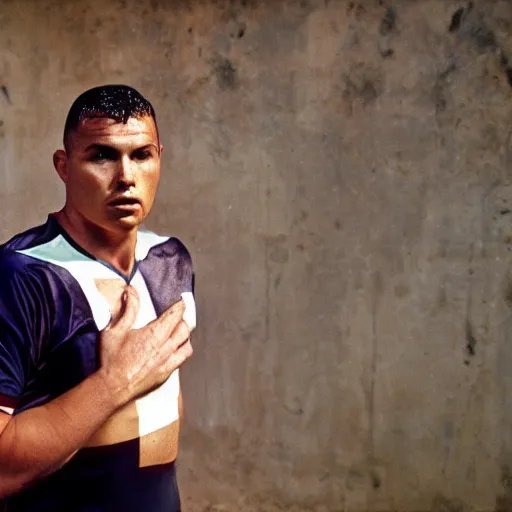 Image similar to real ronaldo by steve mccurry, head and shoulders, faint smile