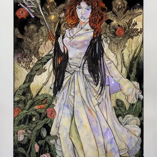 Prompt: a painting in the style of ayami kojima and in the style of charles vess and in the style of charles dulac.