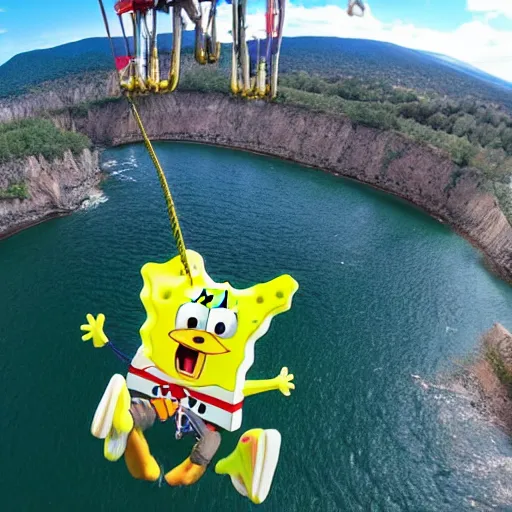 Image similar to Spongebob bungee jumping, gopro photo, 4k