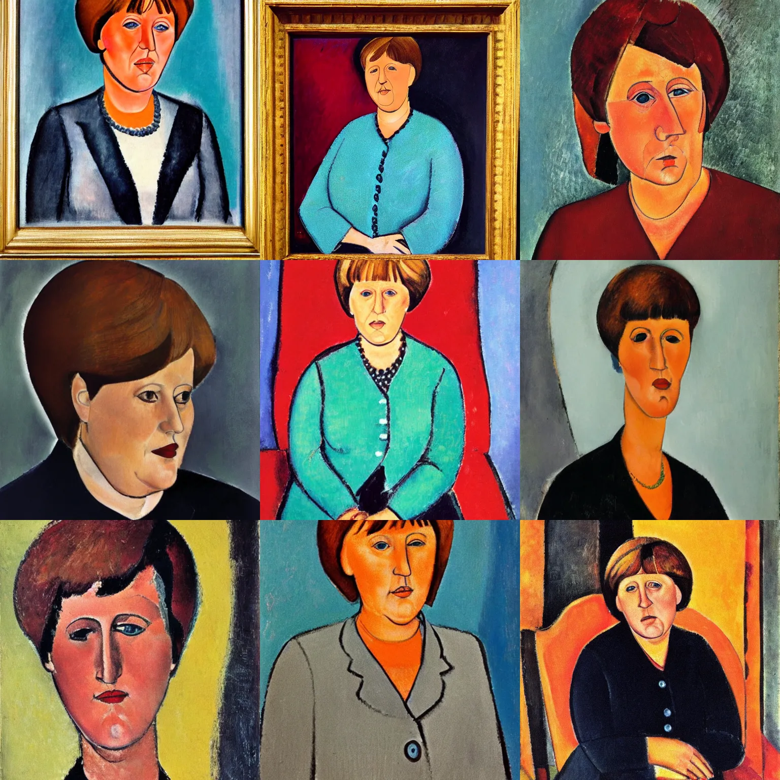 Prompt: portrait of angela merkel, by amedeo modigliani