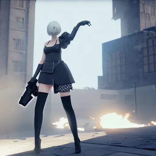 Image similar to 2B nier automata in csgo, detailed, artstation, concept art, Unreal Engine 5, gameplay screenshot, 8K