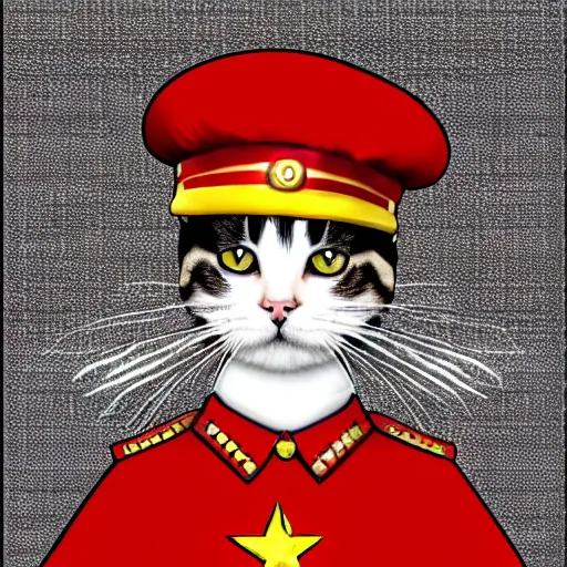 Image similar to digital art of a cat wearing a communist uniform