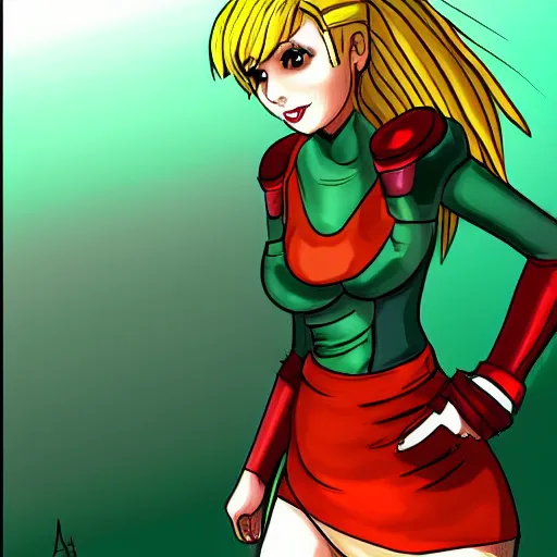 Image similar to digital art of samus aran in skirt