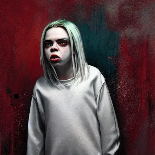 Prompt: painting of billie eilish by michal karcz in the style of chucky