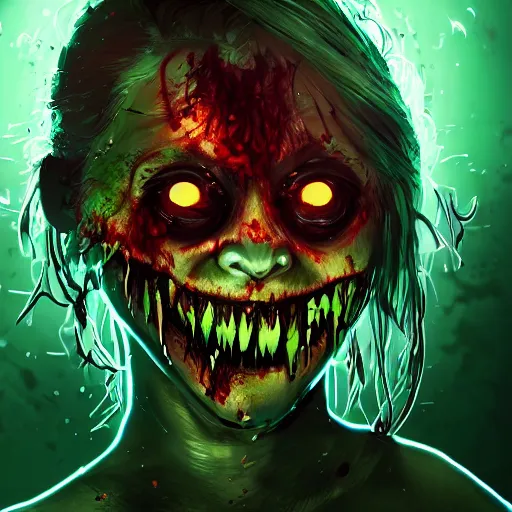 Image similar to angry fat zombie female, full body portrait, neon - green vomit, horror core, apocalyptic, feeling of grimdark, sharp focus, fiction, hyper detailed, digital art, trending in artstation, cinematic lighting, studio quality, smooth render, unreal engine 5 rendered, octane rendered, art style and nixeu and wlop and krenz cushart