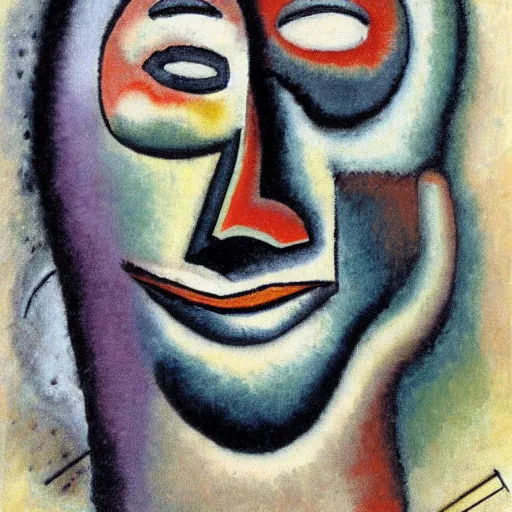 Image similar to face; a 3d abstract sketch by Kandinsky; tears in eyes