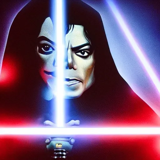 Prompt: “Michael Jackson as Emperor Palpatine wielding a glowing red lightsaber, cinematic lighting, action, explosions, highly detailed, 8k resolution”