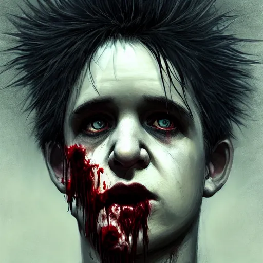 Prompt: portrait of young robert smith as a zombie, 7 days to die zombie, fine art, award winning, intricate, elegant, sharp focus, cinematic lighting, highly detailed, digital painting, 8 k concept art, art by guweiz and z. w. gu, masterpiece, trending on artstation, 8 k