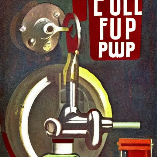 Prompt: Oil pump, poster, 50s style, vintage