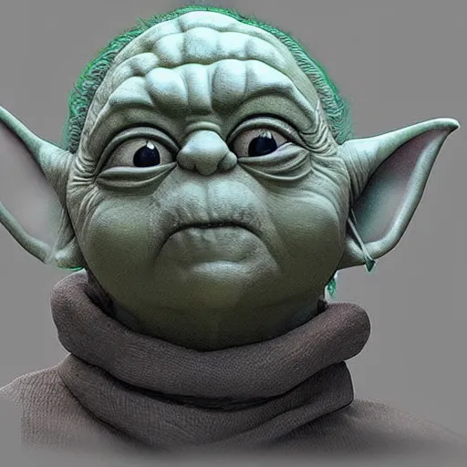 Image similar to Yoda with a fake beard and mustache, highly detailed, trending on artstation