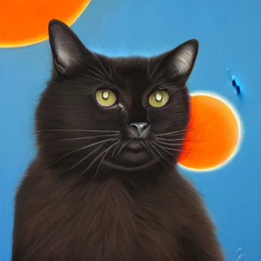 Prompt: an Hyper realistic artwork of a black cat with orange eyes looking at the white moon by Jason de Graaf