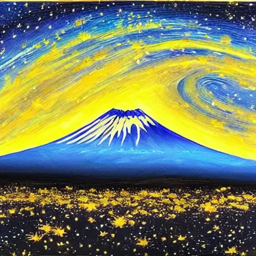 Image similar to painting of mount Fuji in style of starry night