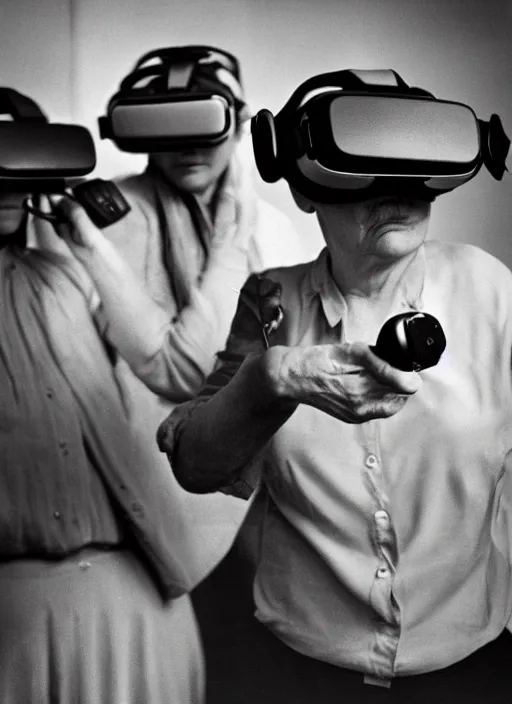 Prompt: 1 9 5 0 people using a vr headset by vivian maier. professional photography.