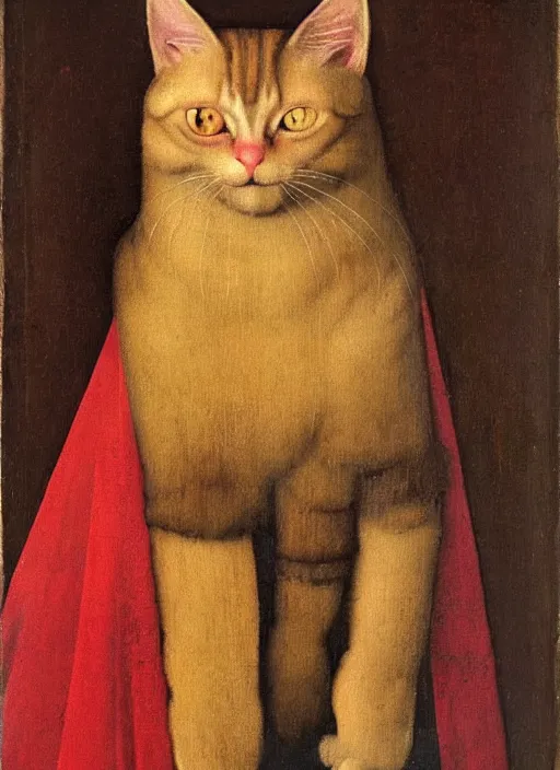 Image similar to red devil cat, Medieval painting by Jan van Eyck, Johannes Vermeer, Florence