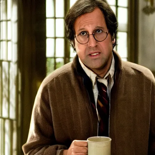 Prompt: movie still of chevy chase staring in harry potter, movie still, high resolution, highly detailed, realistic lighting, artstation