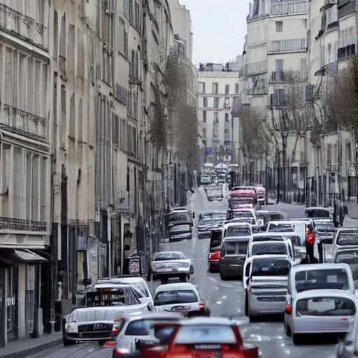 Prompt: une rue de paris vide avec des voitures garees en 2 0 2 0