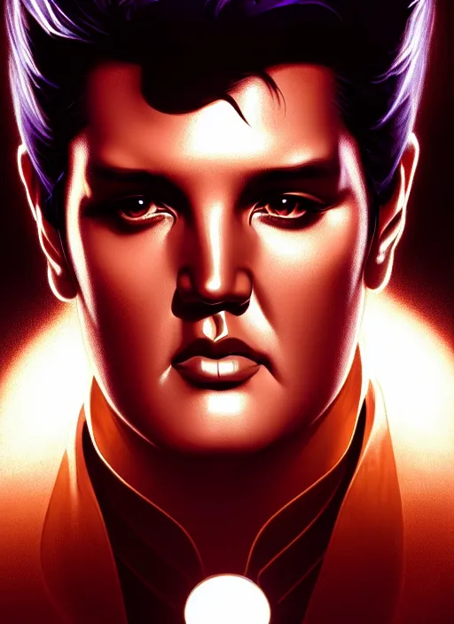 Image similar to symmetry!! portrait of elvis presley, sci - fi, tech wear, glowing lights!! intricate, elegant, highly detailed, digital painting, artstation, concept art, smooth, sharp focus, illustration, art by artgerm and greg rutkowski and alphonse mucha