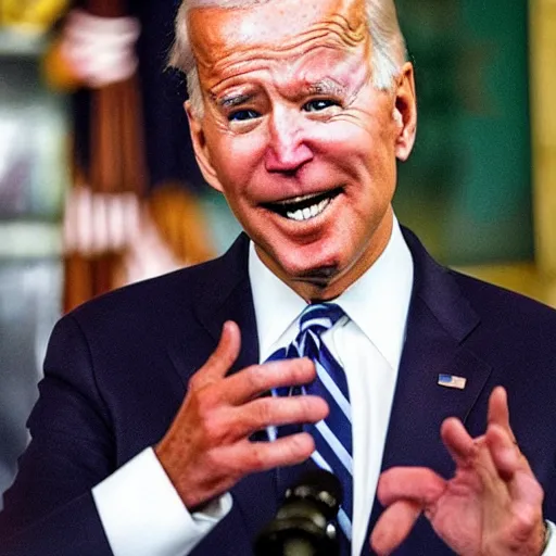 Image similar to a high quality realistic HD photograph of Joe Biden extremely high, intoxicated, tripping on LSD