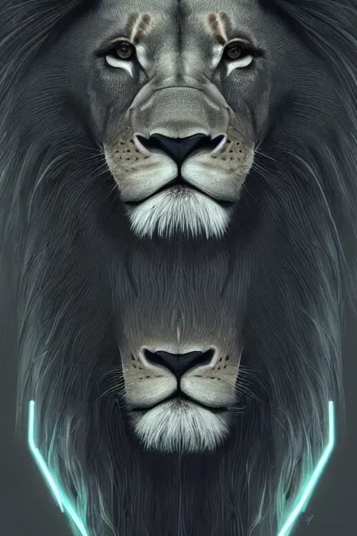 Image similar to portrait of anthro lion portrait, intricate, elegant, cyber neon lights, highly detailed, digital illustration, trending in artstation, trending in pinterest, glamor pose, concept art, smooth, sharp focus, art by artgerm and greg rutkowski