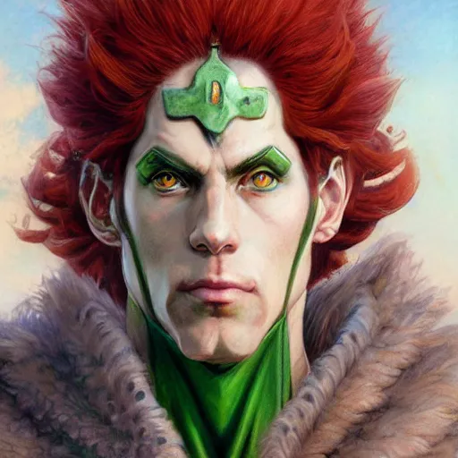 Image similar to Noriaki Kakyoin as a fantasy D&D character, portrait art by Donato Giancola and James Gurney, digital art, trending on artstation