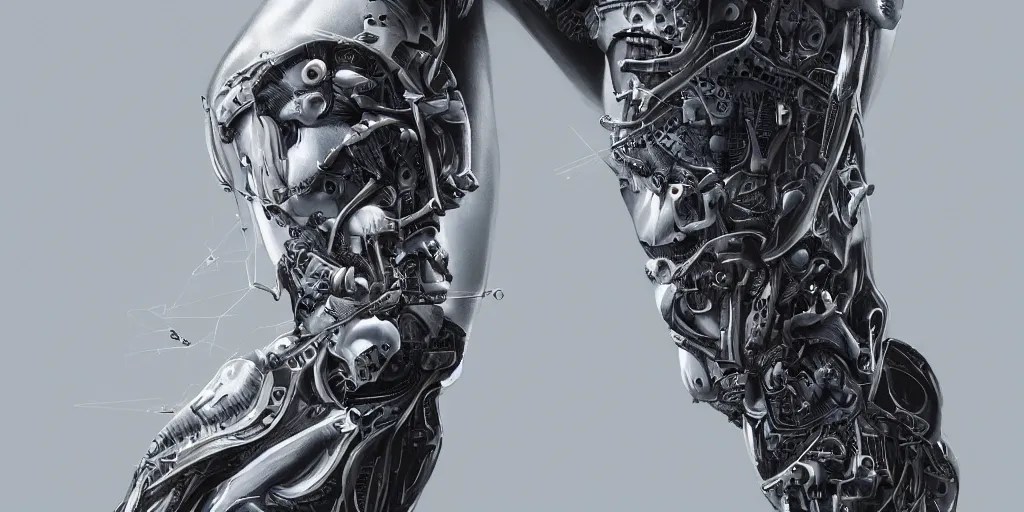 Prompt: hyperrealistic photography of a highly detailed and symmetrical gorgeous cyborg female replacing her knee, in the style of beth cavener, jin kagetsu, james jean and wlop, highly detailed, face symmetry, westworld opening scene, masterpiece, award - winning, sharp focus, intricate concept art, ambient lighting, 8 k, artstation