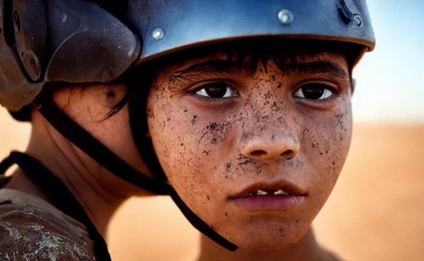 Prompt: cinestill 5 0 d candid photographic portrait by helen levitt of a mixed teen wearing rugged black mesh techwear on a dirtbike through a desolate plain, extreme closeup, modern cyberpunk moody emotional cinematic, dust storm, 8 k, hd, high resolution, 3 5 mm, f / 3 2, ultra realistic faces, ex machina