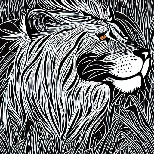 Prompt: Vector illustration of a full body lion in a meadow, Behance, sharp focus, 4k