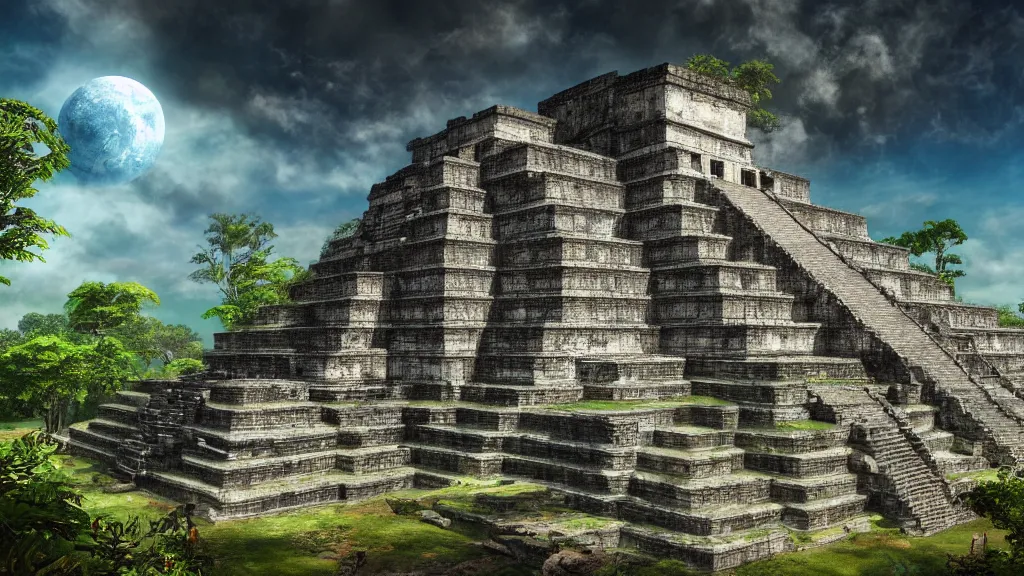 Image similar to Ancient maya temples, fantasy artwork, very very very beautiful scenery, hd, hdr, ue5, ue6, unreal engine 5, cinematic 4k wallpaper, 8k, ultra detailed, high resolution, artstation, award winning