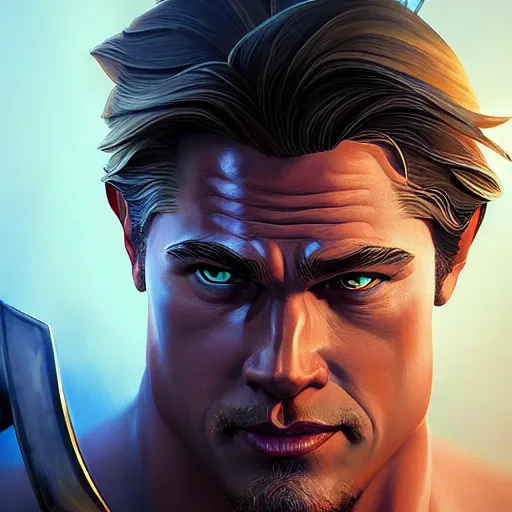 Prompt: Portrait of Achilles, the legendary greek demigod in the looks of Brad Pitt in the movie Troy, mattepainting concept Blizzard pixar maya engine on stylized background splash comics global illumination lighting artstation lois van baarle, ilya kuvshinov, rossdraws