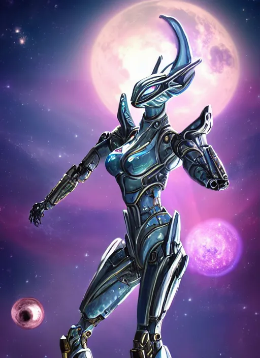 Image similar to goddess shot, galactic sized stunning beautiful anthropomorphic robot mecha female dragon, in space, larger than planets, posing elegantly, holding earth in sharp hand, detailed silver armor, epic proportions, epic scale, ultra detailed digital art, furry art, macro art, dragon art, giantess art, warframe fanart, furaffinity, deviantart, realistic