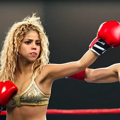 Image similar to Shakira with boxing gloves fighting against Gerard Pique, cinematic epic shot, hihgly detailed, 4k, realistic,