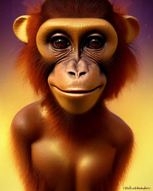 Prompt: beautiful monkey as honey, made of honey, wearing honey - themed miniskirt, award winning creature portrait photography, extremely detailed, artstation, 8 k, sensual lighting, incredible art, wlop, artgerm, backlit, rim lighting, hi - fructose