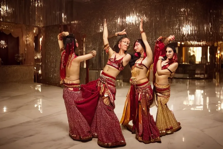 Image similar to cinematography belly dancers in decadent Hotel in India by Emmanuel Lubezki