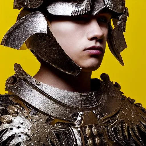 Prompt: a portrait of a beautiful young male wearing an alexander mcqueen armor made of play doh , photographed by andrew thomas huang, artistic