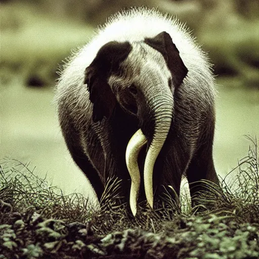 Image similar to badger!!!! with an ((elephant)) trunk, professional nature photography, National Geographic, 35mm film