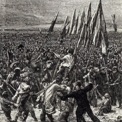 Prompt: segantini's workers rebellion