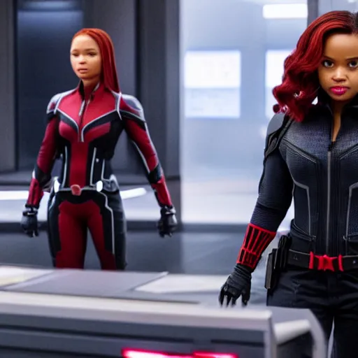 Prompt: kyla pratt as black widow in avengers endgame