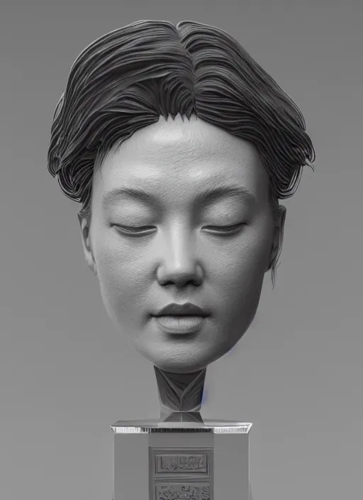 Image similar to 3D resin miniature sculpture by Luo Li Rong, white woman, prefect symmetrical face, academic art, realistic, 8K, Introduction factory photo, Product Introduction Photo, Hyperrealism. Subsurface scattering, raytracing, Octane Render, Zbrush, simple background