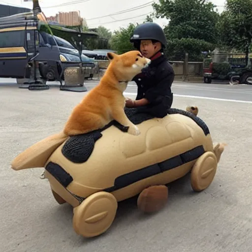 Image similar to shiba inu riding a war tortoise into battle