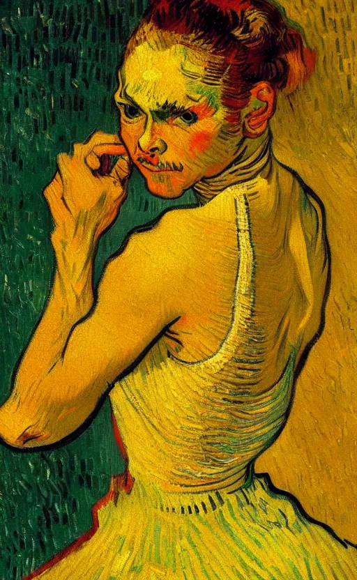 Image similar to detailed expressionist!! oil painting masterpiece portrait of a dancer on stage!! by van gogh, 8 k resolution, smooth, sharp focus, matte painting, beautiful masterpiece expressionist painting