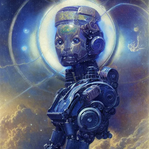 Image similar to highly detailed portrait of an humanoid robotic nebula cloud mecha, painting by gaston bussiere, craig mullins, j. c. leyendecker, lights, art by ernst haeckel, john william godward, hammershøi,