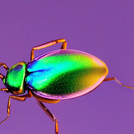 Prompt: color photoelectron microscope view of a colorful iridescent bug