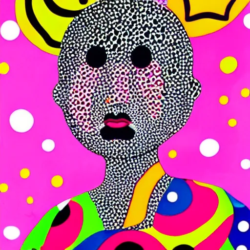 Image similar to a yayoi kusama 2 0 2 2 portrait of a girl, colorfull, 4 k, vogue