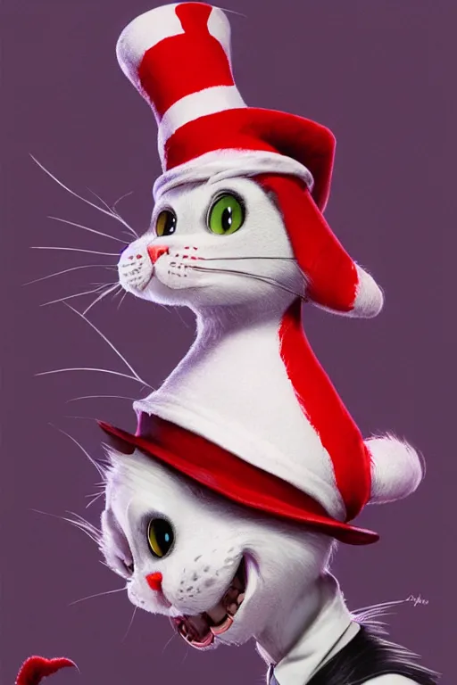 Image similar to complex 3 d render, hyper detailed, ultra sharp, of the cat in the hat, scary, cinematic, natural soft light, rim light, octane render, artstation, art by artgerm and greg rutkowski, dr seuss