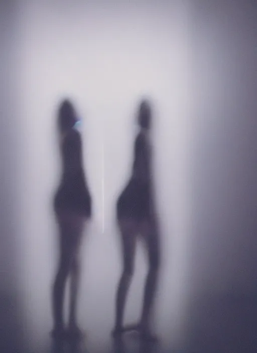 Prompt: symmetrical females ascending astral projection, strong glowing aura, motion blur, long exposure, film grain, cinematic lighting, experimental film, shot on 1 6 mm